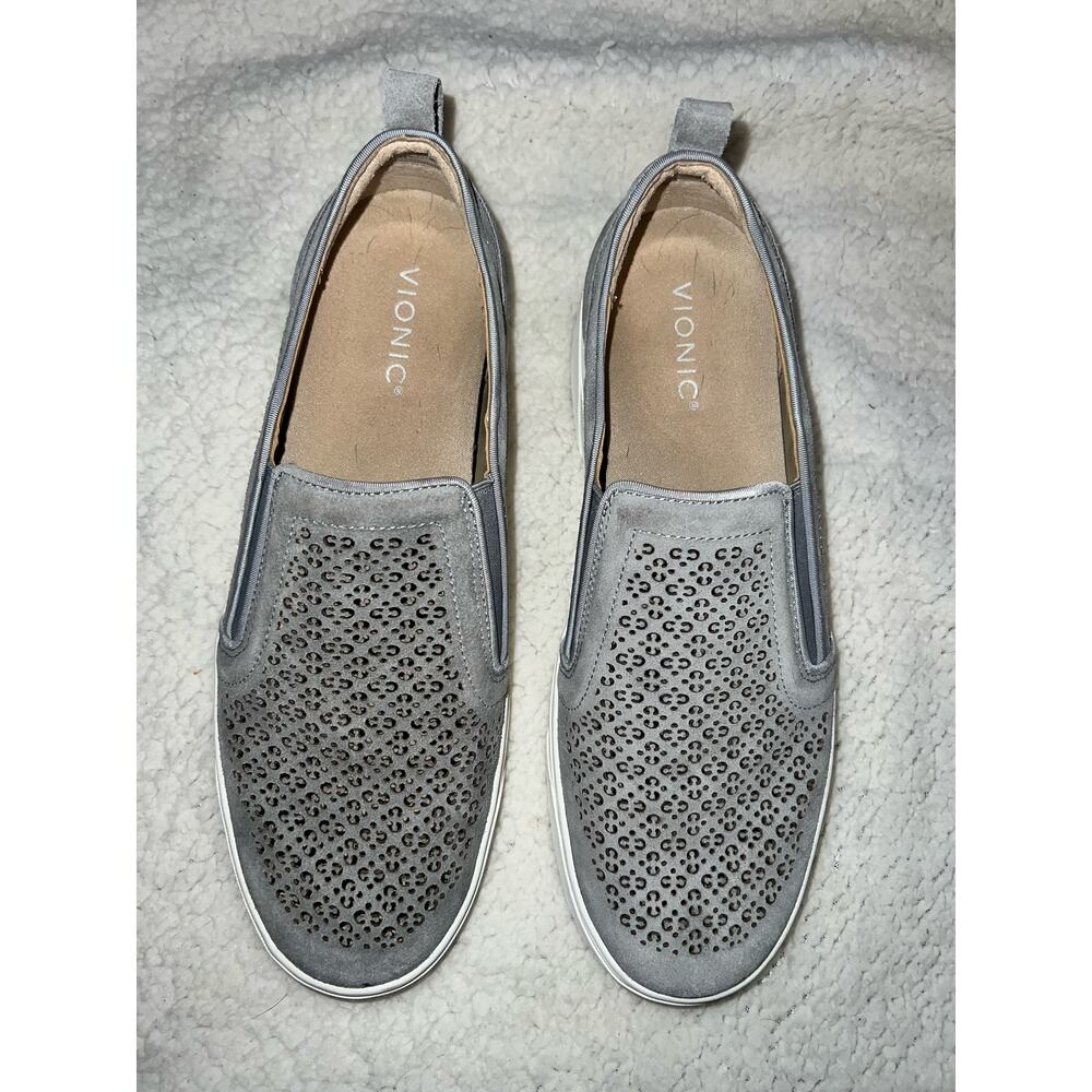 Vionic Kimmie Perf gray Suede platform - Perforated Slip On Sneaker - size 11